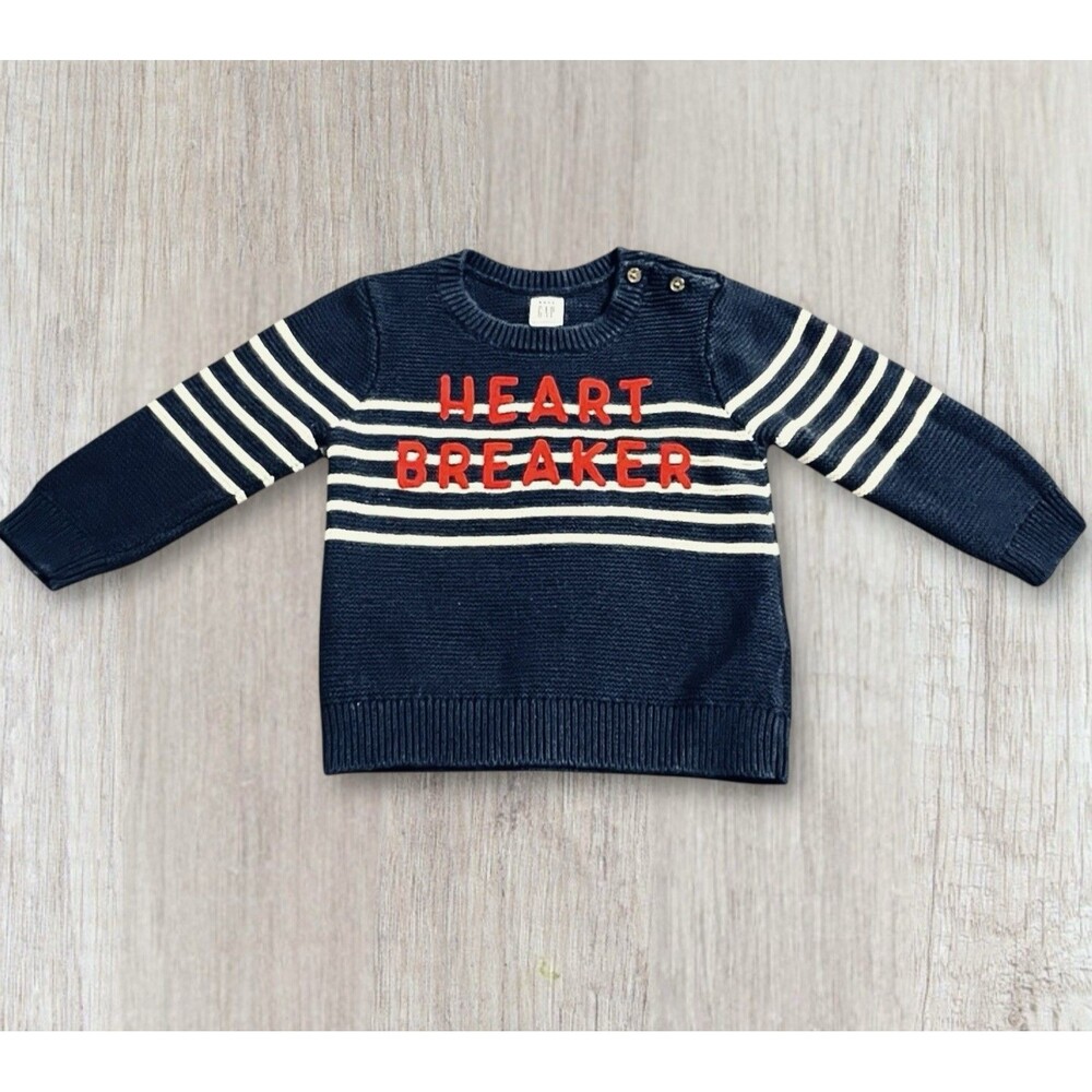 Baby GAP Knit Sweater 18-24m Navy Blue Stripe Valentines Day
